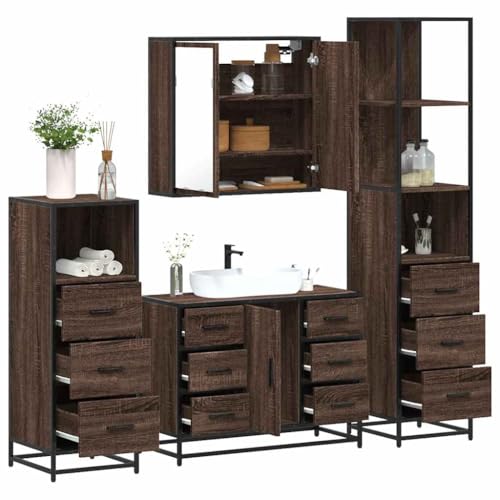 UJCHVHN 4-teiliges Badmöbel-Set Braun Eiche Holzsets Badezimmer-Sets UJCHVHN 4-teiliges Badmöbel-Set Braun Eiche Holzsets Badezimmer-Sets von UJCHVHN