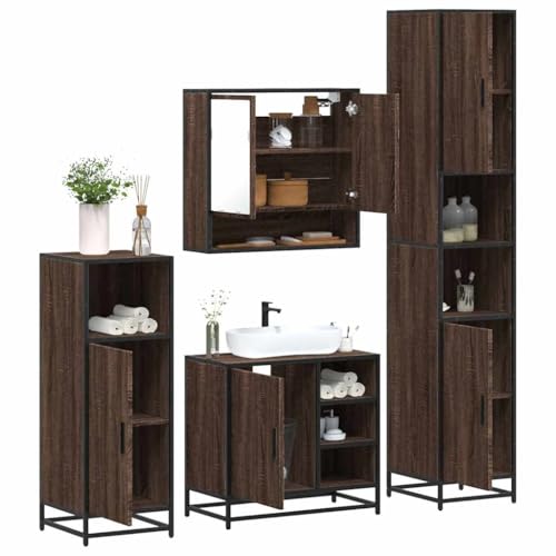 UJCHVHN 4-teiliges Badmöbel-Set Braun Eiche Holzsets Badezimmer-Sets UJCHVHN 4-teiliges Badmöbel-Set Braun Eiche Holzsets Badezimmer-Sets von UJCHVHN