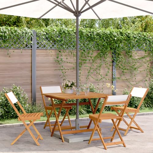UJCHVHN 5-teiliges Garten-Esszimmer-Set, cremeweißer Stoff und Massivholz, Gartenmöbel-Sets für den Außenbereich von UJCHVHN