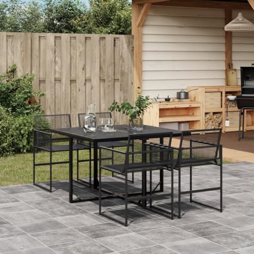 UJCHVHN 5-teiliges Garten-Esszimmer-Set, schwarz, Poly-Rattan, Outdoor-Sets von UJCHVHN