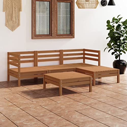 UJCHVHN 5-teiliges Garten-Lounge-Set, massives Kiefernholz, braun, Outdoor-Möbel-Sets von UJCHVHN