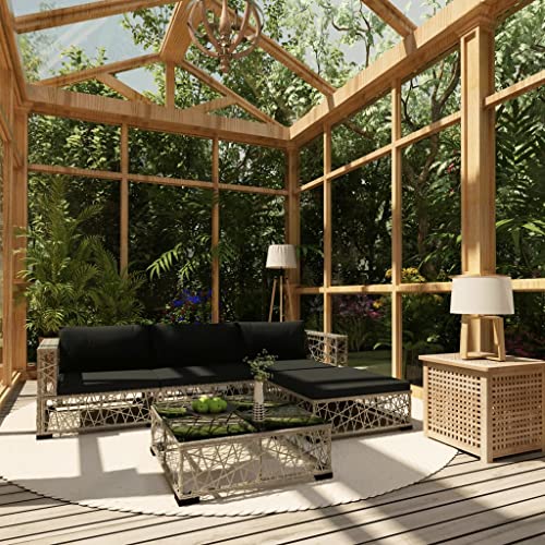 UJCHVHN 5-teiliges Garten-Lounge-Set mit Kissen Poly Rattan grau Outdoor Sets von UJCHVHN