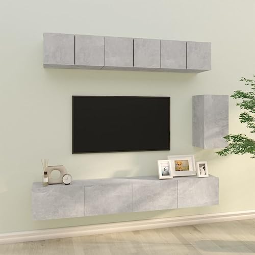 UJCHVHN 6-teiliges TV-Schrank-Set, Betongrau, Holzkonstruktion, Entertainment-Center und TV-Ständer von UJCHVHN