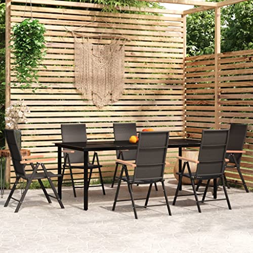 UJCHVHN 7-teiliges Garten-Esszimmer-Set, schwarz, Outdoor-Sets von UJCHVHN