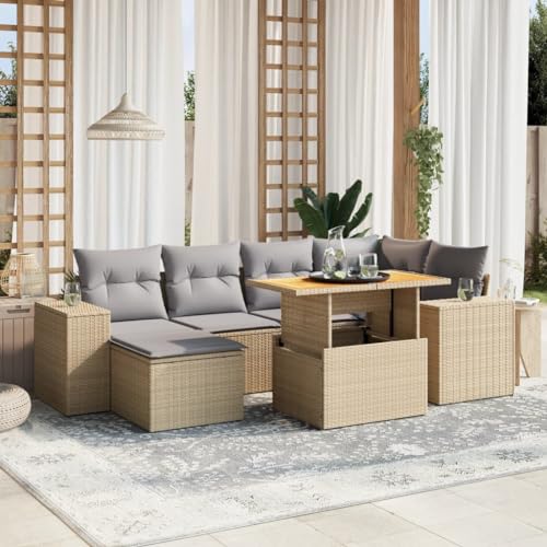 UJCHVHN 7-teiliges Gartensofa-Set mit Kissen, Poly-Rattan, Outdoor-Möbel-Sets von UJCHVHN