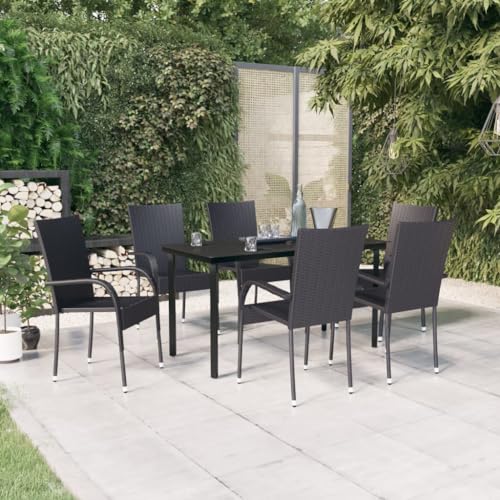UJCHVHN 7-teiliges Outdoor-Esszimmer-Set, schwarz, Outdoor-Sets von UJCHVHN