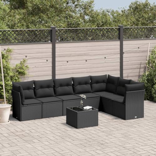 UJCHVHN 8-teiliges Gartensofa-Set mit Kissen, schwarzes Poly-Rattan, Outdoor-Sets von UJCHVHN