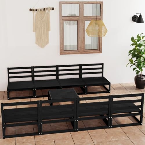 UJCHVHN 9-teiliges Garten-Lounge-Set schwarz massives Kiefernholz Outdoor Sets von UJCHVHN