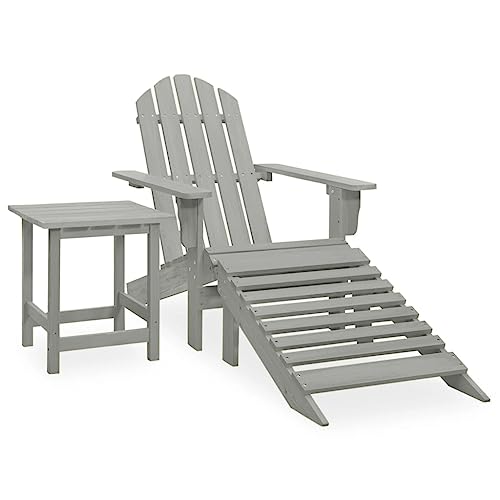 UJCHVHN Adirondack Gartenstuhl mit Ottomane und Tisch, massives Tannenholz, grau, Outdoor-Sets von UJCHVHN