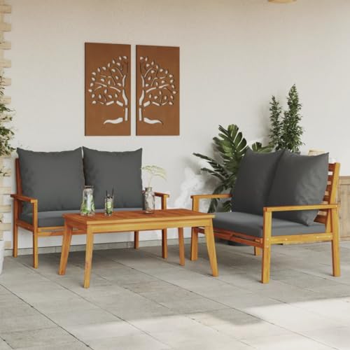 UJCHVHN Artikel: 3-teiliges Garten-Lounge-Set mit Kissen, Massivholz, Akazie, Outdoor-Möbel-Sets von UJCHVHN