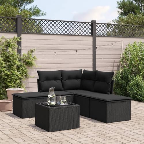 UJCHVHN Artikel: 6-teiliges Gartensofa-Set mit Kissen, schwarzes Poly-Rattan, Outdoor-Möbel-Sets für den Außenbereich von UJCHVHN