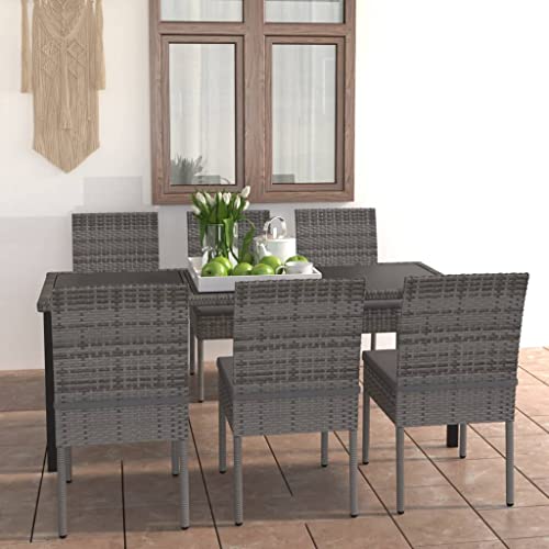 UJCHVHN Artikel: 7-teiliges Outdoor-Esszimmer-Set mit Kissen, Polyrattan, Grau, Outdoor-Möbel-Sets von UJCHVHN