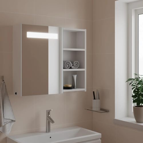 UJCHVHN Badezimmerspiegelschrank mit LED-Licht, weiß, 60 x 13 x 52 cm, Schränke & Aufbewahrungsschränke, Waschtischunterschrank für Badezimmer von UJCHVHN
