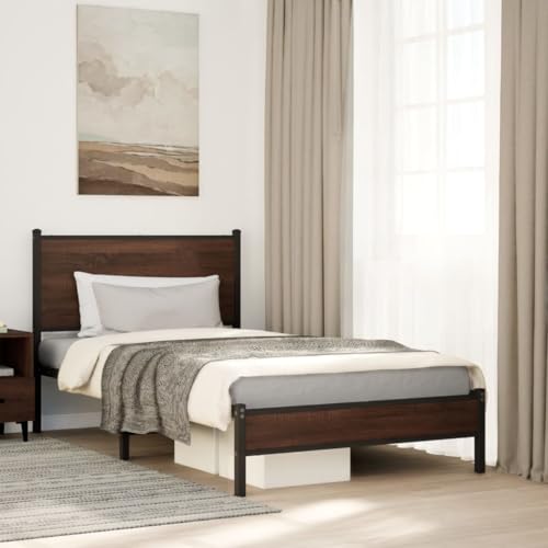 UJCHVHN Bettgestell Metall ohne Matratze Braun Eiche 100x200 cm Betten & Zubehör Betten & Bettrahmen von UJCHVHN