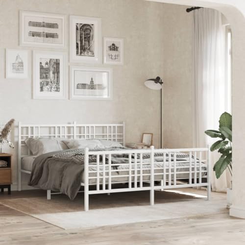 UJCHVHN Bettgestell aus Metall, ohne Matratze, mit Fußteil, Weiß, 150 x 200 cm, Betten & Zubehör, Betten & Bettrahmen UJCHVHN Bettgestell aus Metall, ohne Matratze, mit Fußteil, Weiß, 150 x 200 cm, Betten & Zubehör, Betten & Bettrahmen von UJCHVHN
