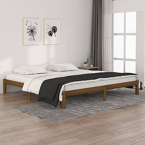 UJCHVHN Bettgestell ohne Matratze Braun Massivholz Kiefer 200x200cmBetten & Zubehör Betten & Bettrahmen von UJCHVHN