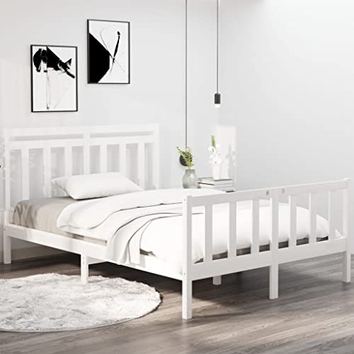 UJCHVHN Bettgestell ohne Matratze Weiß 135x190 cm Doppelbett Massivholz Betten & Zubehör Betten & Bettrahmen von UJCHVHN