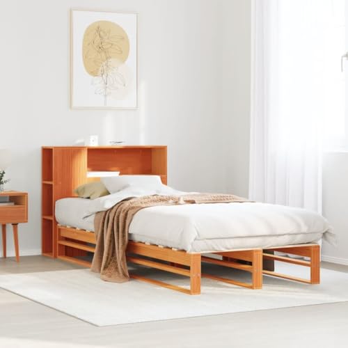 UJCHVHN Bücherregal Bett ohne Matratze Wachs Braun 90x190 cm Einzelbett Massivholz Betten & Zubehör Betten & Bettrahmen von UJCHVHN