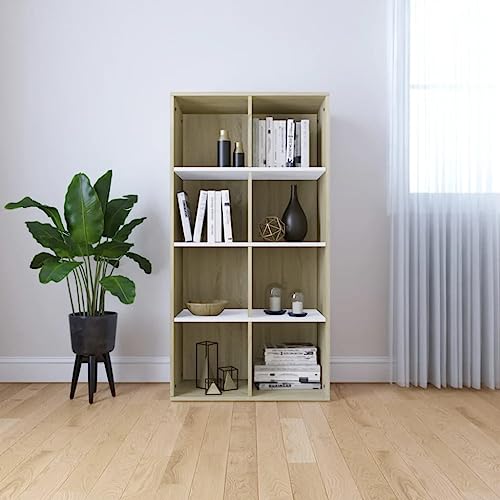 UJCHVHN Bücherschrank Fernsehschrank Weiß und Sonoma Eiche 36x30x114 cm Holzwerkstoff von UJCHVHN