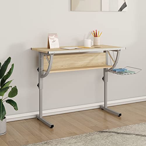 UJCHVHN Craft Desk Sonoma Eiche & Grau, 110 x 53 x (58–87) cm, aus Holz und Stahl, Büroschreibtische von UJCHVHN