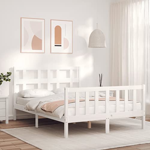 UJCHVHN Einzelbettgestell ohne Matratze, weiß, kleines Doppelbett, Massivholz, Kiefer und Bettgestell, Betten & Zubehör von UJCHVHN
