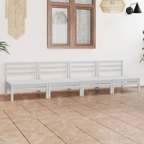 UJCHVHN Garten-Lounge-Set, 4-teilig, weiß, massives Kiefernholz, Outdoor-Sets von UJCHVHN