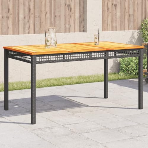 UJCHVHN Gartentisch schwarz 140x80x75cm Polyrattan Akazienholz Outdoor Tische von UJCHVHN