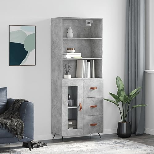 UJCHVHN Highboard Betongrau 69,5x34x180 cm Holzschrank & Lagerbuffets & Sideboards von UJCHVHN