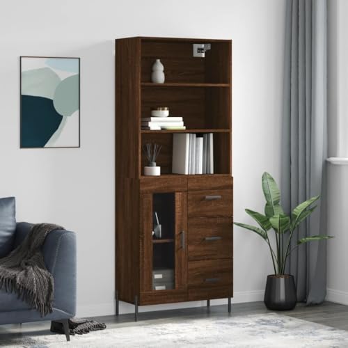 UJCHVHN Highboard Braun Eiche, 69,5 x 34 x 180 cm, Holzwerkstoffschränke & Aufbewahrung, Buffets & Sideboards von UJCHVHN