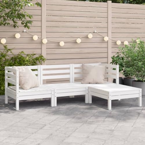 UJCHVHN Item-Sofa Garten 3-Sitzer mit Fußstütze weiß Kiefer Massivholz, Außenmöbelsets von UJCHVHN