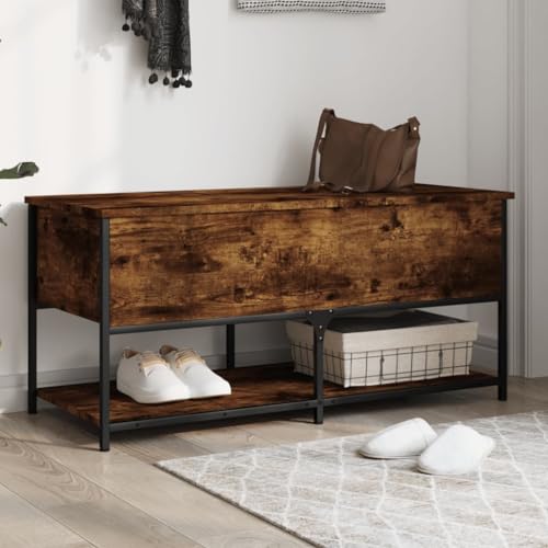 UJCHVHN Item-Storage Sitzbank, Raucheiche, 100 x 42,5 x 47 cm, Holzwerkstoff, Bänke, Aufbewahrungs- und Eingangsbänke von UJCHVHN
