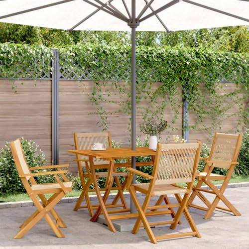 UJCHVHN Klappbare Gartenstühle 4 Stück Beige Massivholz Akazie Outdoor Sitzgelegenheit Outdoor Outdoor Stühle von UJCHVHN