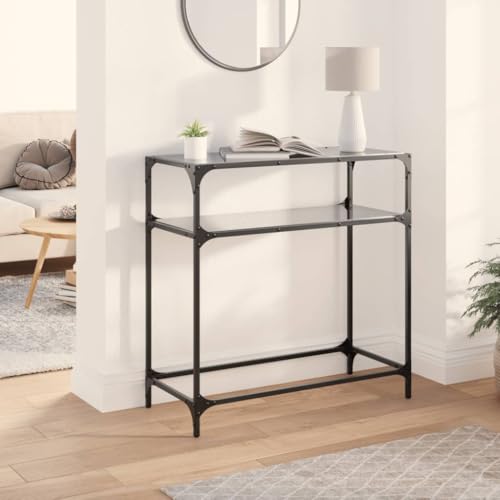 UJCHVHN Konsolentisch mit schwarzer Glasplatte, 80 x 35 x 81 cm, Stahltische Akzenttische Konsolentische UJCHVHN Konsolentisch mit schwarzer Glasplatte, 80 x 35 x 81 cm, Stahltische Akzenttische Konsolentische von UJCHVHN