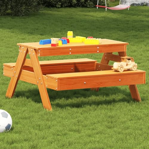 UJCHVHN Picknicktisch für Kinder, Wachs, braun, 88 x 97 x 52 cm, Massivholz, Kiefernholz, Outdoor-Tische von UJCHVHN