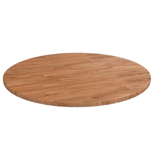 UJCHVHN Runde Tischplatte hellbraun Ø80x1,5cm behandeltes Massivholz Eiche Tischzubehör Tischplatten von UJCHVHN