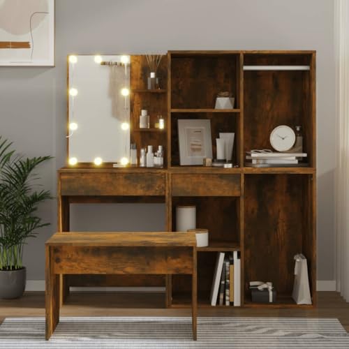 UJCHVHN Schminktisch-Set mit LED Räuchereiche Holzsets Schlafzimmer-Sets von UJCHVHN