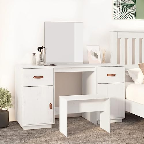 UJCHVHN Schminktisch-Set mit Spiegel, weißes Massivholz, Kiefer, Schränke und Aufbewahrung, Waschtische, Schlafzimmer-Schminktische von UJCHVHN