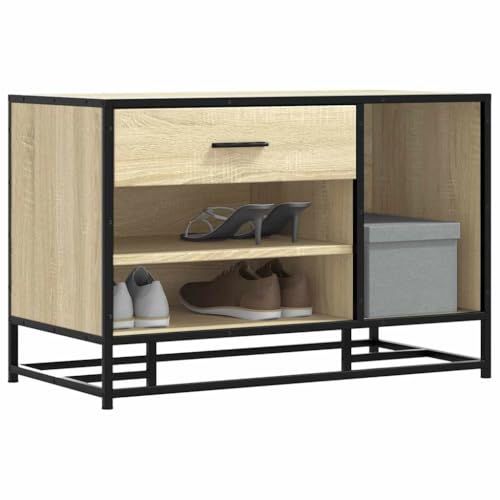 UJCHVHN Schuhbank Sonoma Eiche, 80 x 40 x 53,5 cm, Holzwerkstoff und Metall, Bänke Aufbewahrung & Eingangsbänke von UJCHVHN