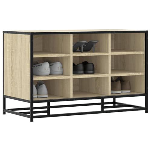 UJCHVHN Schuhbank Sonoma Eiche, 84 x 40 x 53,5 cm, Holzwerkstoff und Metall, Bänke Aufbewahrung & Eingangsbänke von UJCHVHN