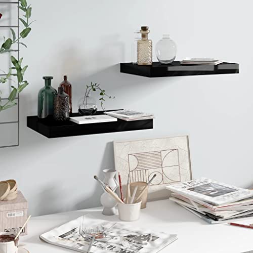 UJCHVHN Schwebende Wandregale, 2 Stück, Hochglanz-Schwarz, 40 x 23 x 3,8 cm, MDF-Regal, Wandregale & -leisten UJCHVHN Schwebende Wandregale, 2 Stück, Hochglanz-Schwarz, 40 x 23 x 3,8 cm, MDF-Regal, Wandregale & -leisten von UJCHVHN