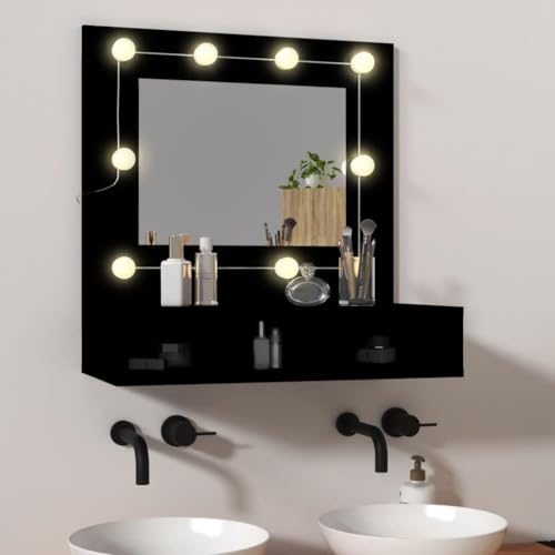 UJCHVHN Spiegelschrank mit LED, Schwarz, 60 x 31,5 x 62 cm, Schränke & Aufbewahrungsschränke, Waschtischunterschrank für Badezimmer von UJCHVHN