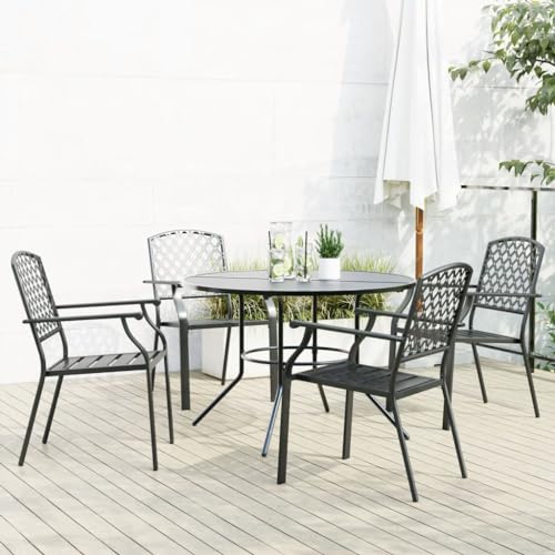 UJCHVHN Stapelbares Gartenstuhl-Set, 5-teilig, anthrazit, pulverbeschichteter Stahl, Outdoor Sets von UJCHVHN
