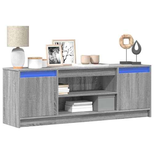 UJCHVHN TV-Schrank mit LED, Grau, Sonoma, 139,5 x 34 x 50 cm, Holz, Entertainment-Center & TV-Ständer von UJCHVHN