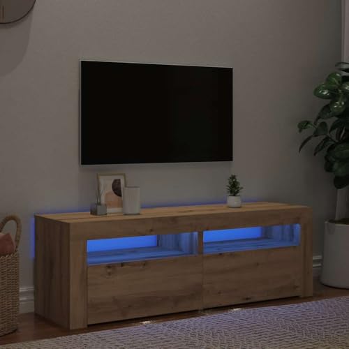 UJCHVHN TV-Schrank mit LED-Lichtern, Eiche, 120 x 35 x 40 cm, Holzwerkstoff, Entertainment-Center & TV-Ständer von UJCHVHN