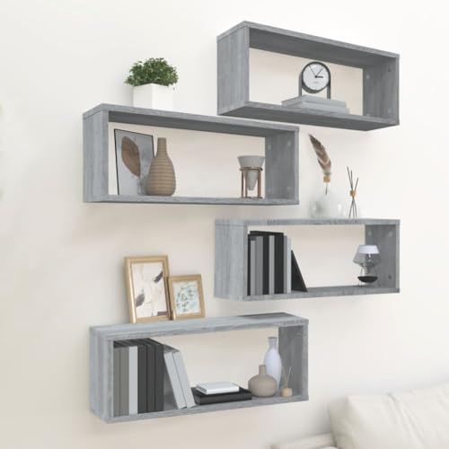 UJCHVHN Wandwürfelregale, 4 Stück, Grau, Sonoma, 60 x 15 x 23 cm, Holzregal, Wandregale & Leisten UJCHVHN Wandwürfelregale, 4 Stück, Grau, Sonoma, 60 x 15 x 23 cm, Holzregal, Wandregale & Leisten von UJCHVHN