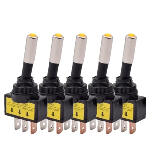 12mm Auto Auto Beleuchteter Kippschalter ASW-15D SPST 2 Position 3pin ON OFF 12V DC Rot Grün Blau Gelb 1Stk(Yellow) von UJHANXAT