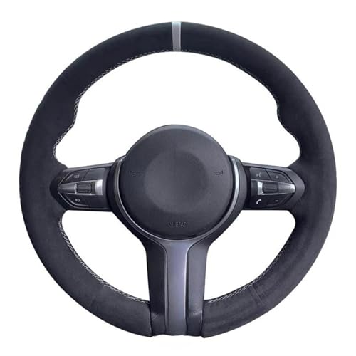 UJNHEQ Schwarzer Wildleder-Lenkradbezug Fürs Auto Für BMW M Sport F30 F31 F34 F10 F11 F07 X1 X2 X3 F25 F32 F33 F36 F48 F39 Radnaben(Rosso) von UJNHEQ