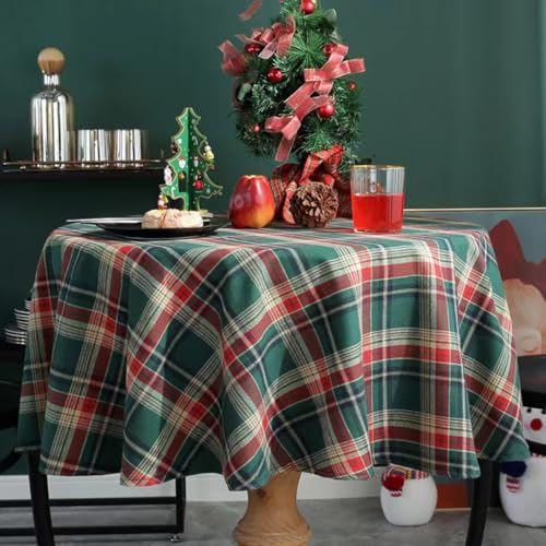 Couchtischdecke, garngefärbt, kariert, für Feiertage, Hochzeiten, Deko, runde Tischdecke für Party-Tischdeko (Durchmesser 140 cm/Rotgrün) von UJNHGQ