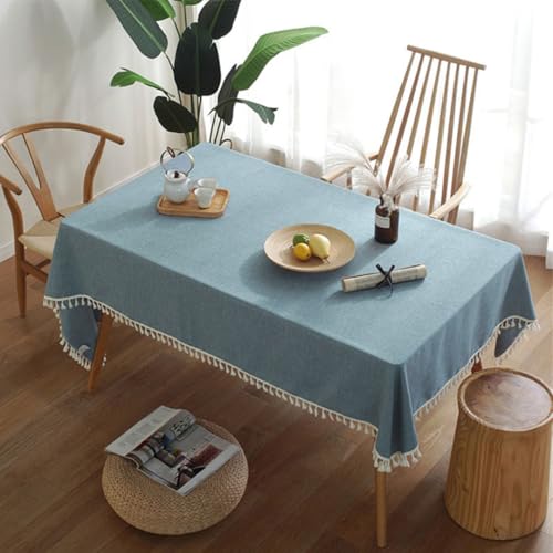 Einfache einfarbige Tischdecke im Retro-Stil aus Baumwollleinen, Couchtisch-Set, Tischdecke, Picknickmatte, Fotohintergrund, Raumdekoration (140 x 160 cm, blau, Stil 2) von UJNHGQ