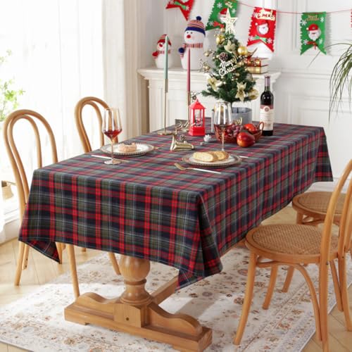 Grüne Karierte Weihnachtstischdecke für rechteckige Tische, Polyester-Tischdecke, perfekt für Feiertagspartys, Essen und Bankette (140 x 220 cm/blau kariert) von UJNHGQ